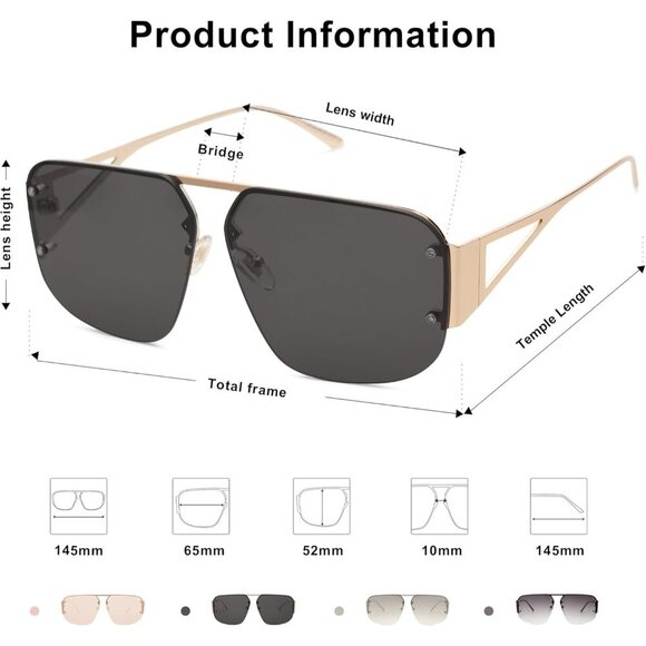 Trendy Aviator Sunglasses Mens Womens Retro Metal Rimless Gold Frame Shades - Picture 6 of 7
